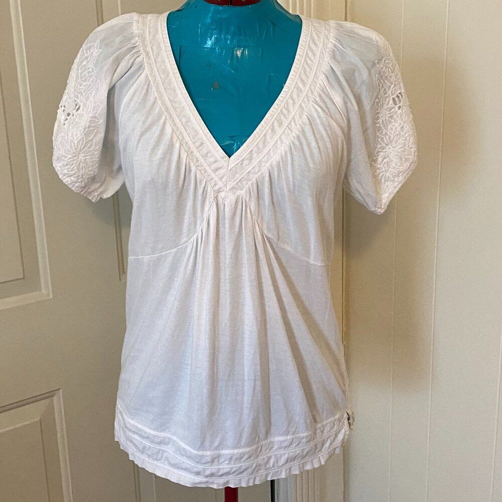 Caribbean Joe Boho Short Sleeve V-neck Womens Top Size M